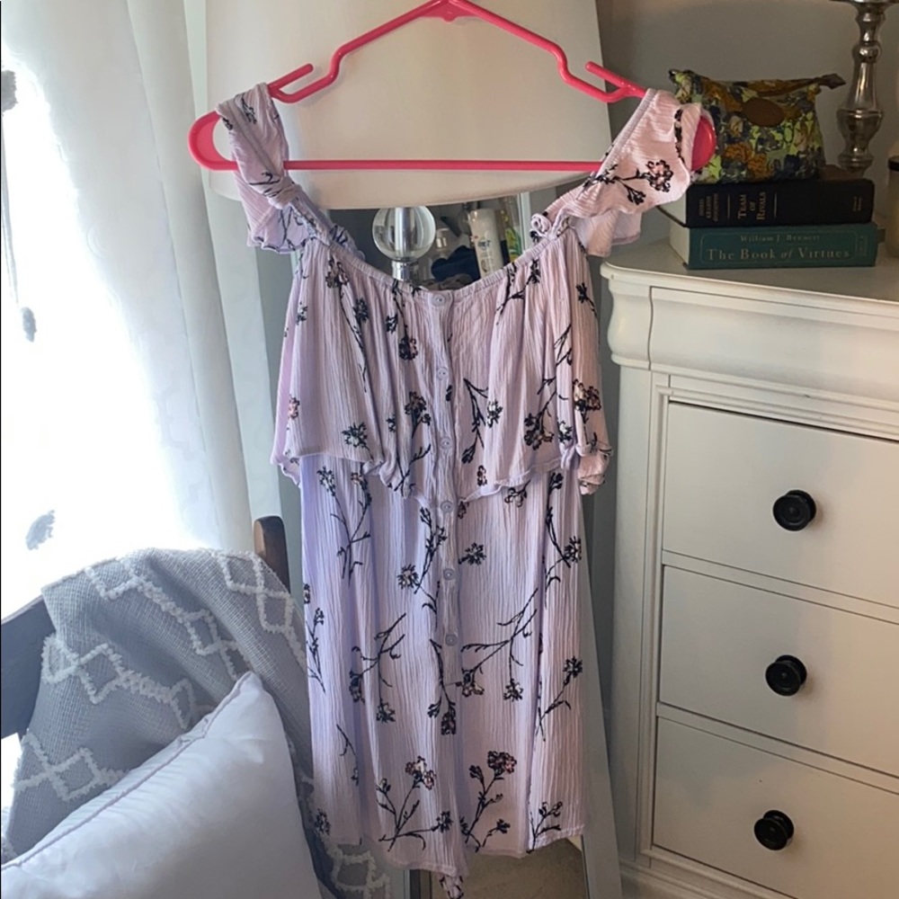 purple off the shoulder romper